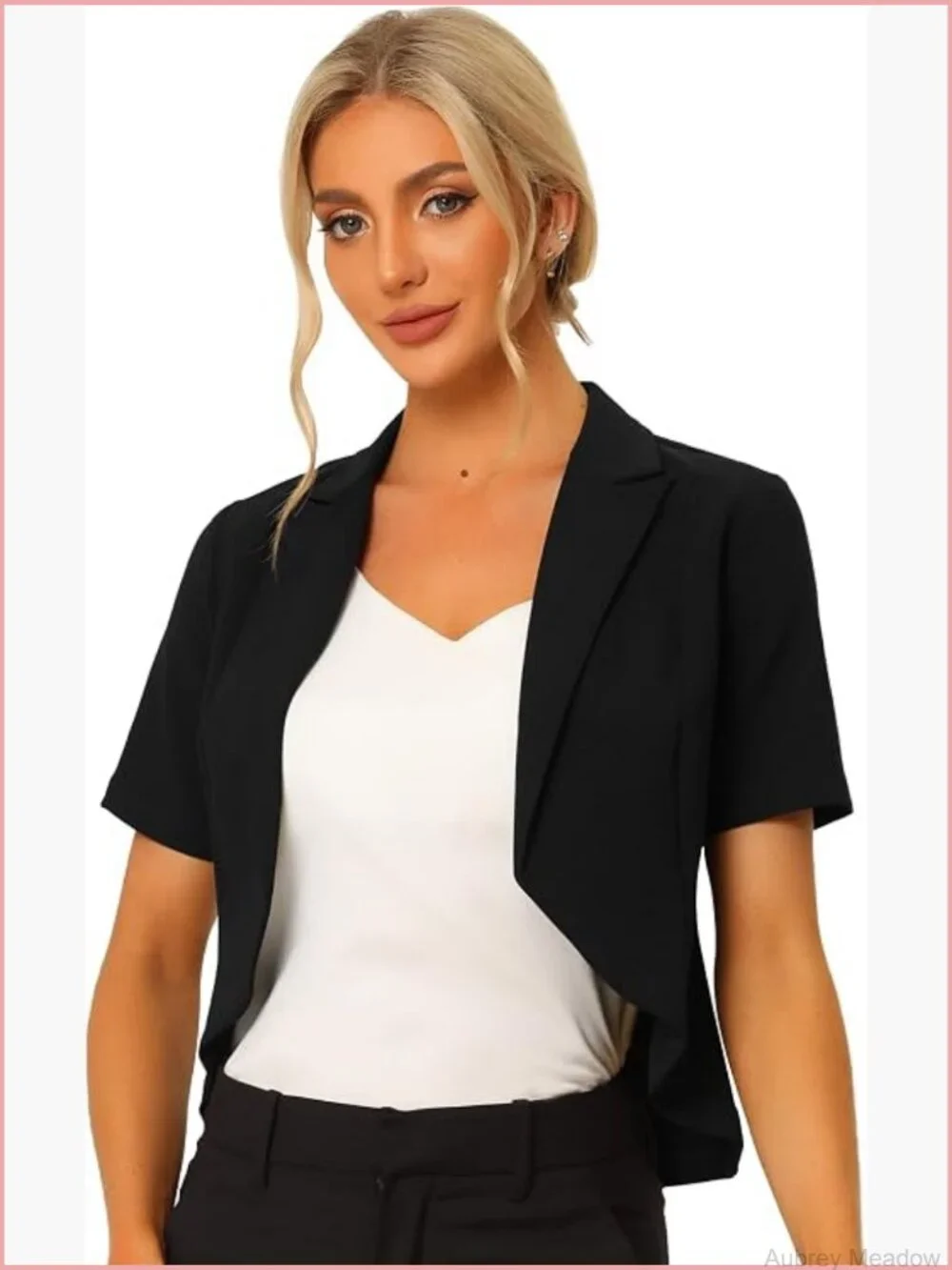 Cropped Short Sleeve Blazer Open Front Business Casual Work Office Blazer Jacket